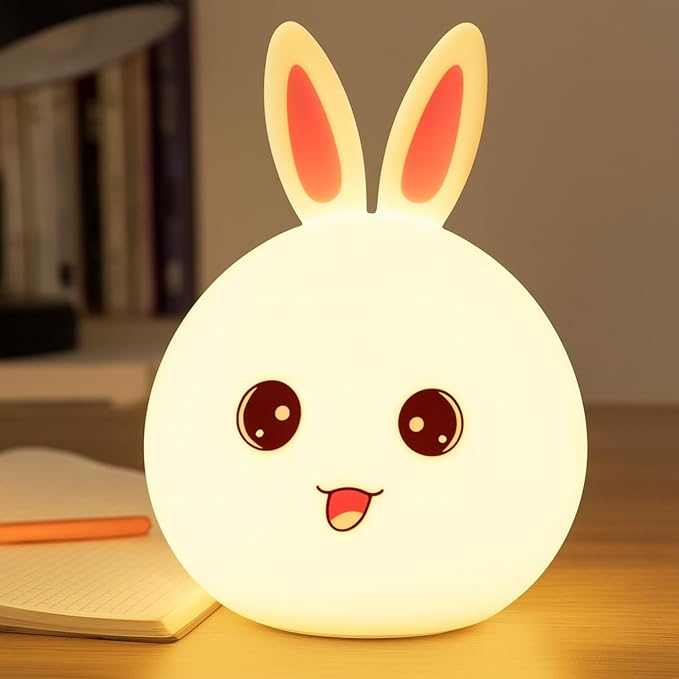 TOYTONIC Silicone Rabbit Night Light, USB Rechargeable, 7-Color Changing LED Lamp