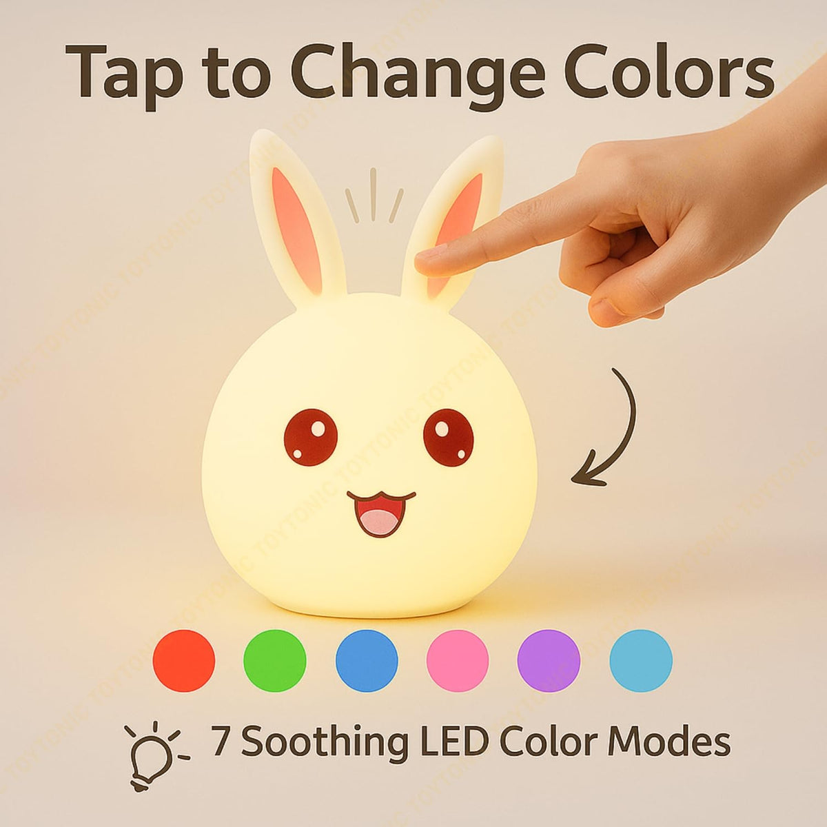 TOYTONIC Silicone Rabbit Night Light, USB Rechargeable, 7-Color Changing LED Lamp