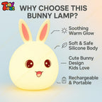 TOYTONIC Silicone Rabbit Night Light, USB Rechargeable, 7-Color Changing LED Lamp