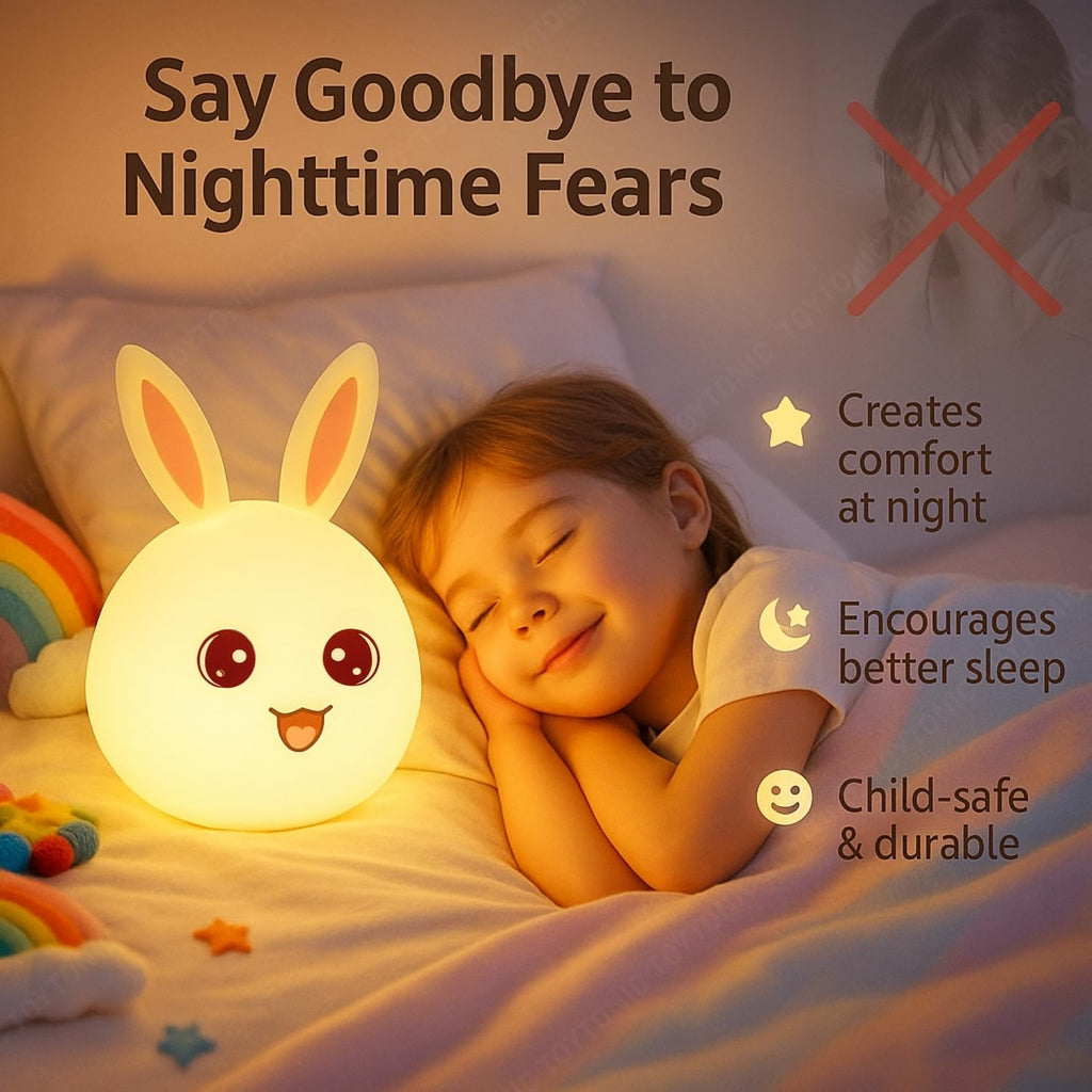 TOYTONIC Silicone Rabbit Night Light, USB Rechargeable, 7-Color Changing LED Lamp