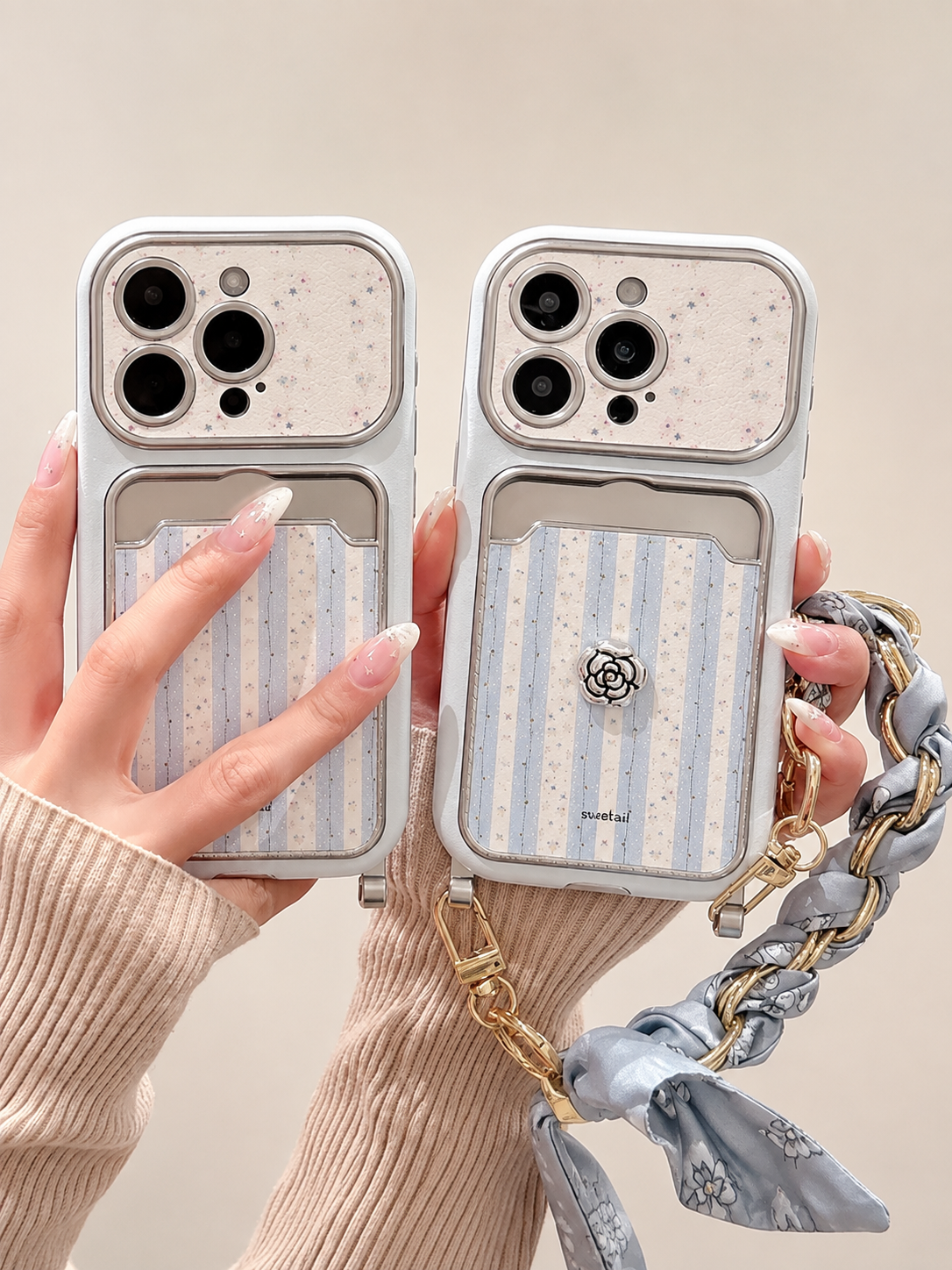 Floral Pattern Case With Chain