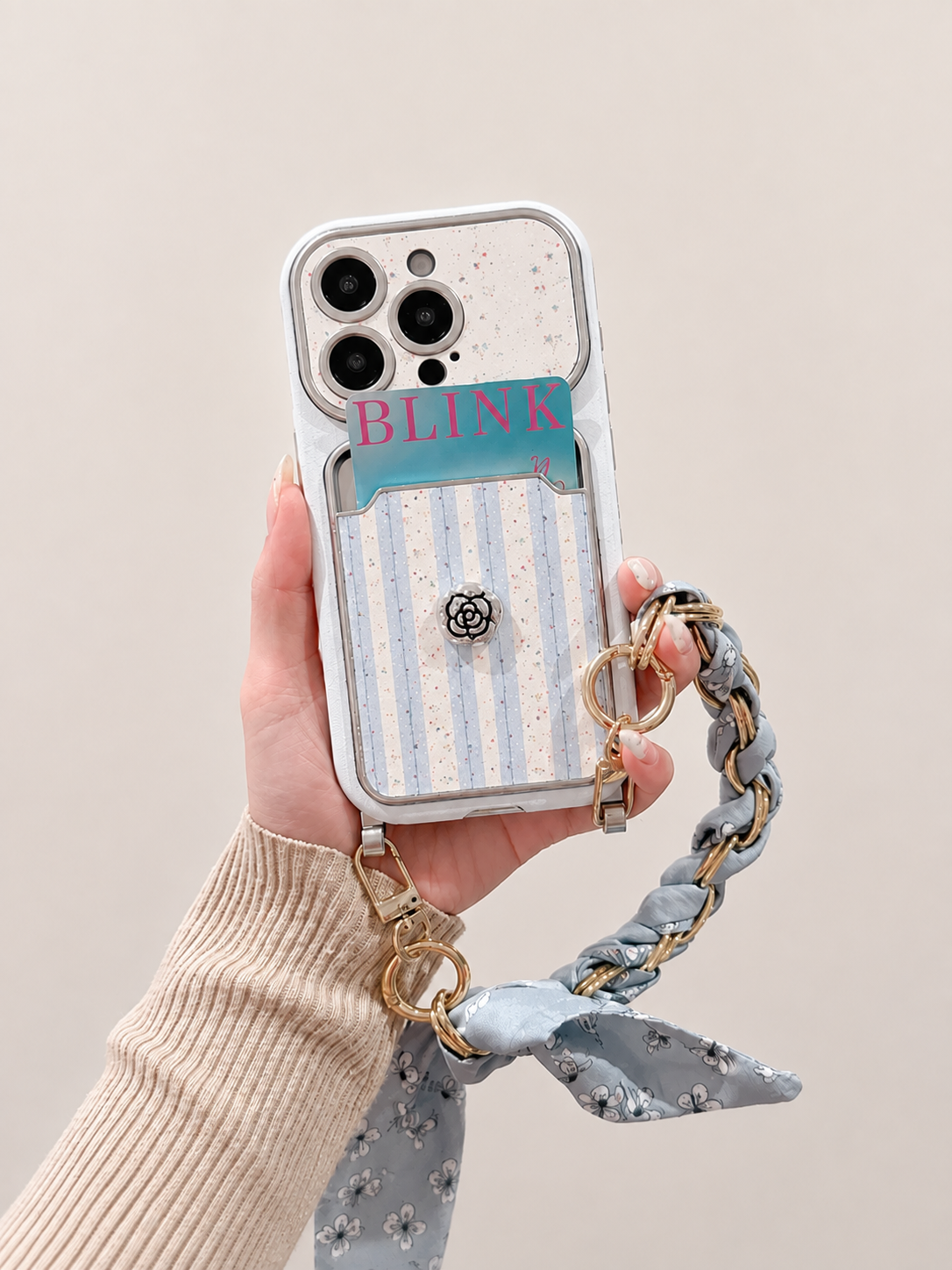 Floral Pattern Case With Chain