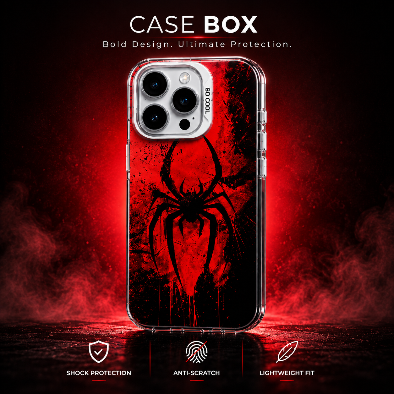 Abstract Red & Black Spider Design Shockproof Matte Phone Case