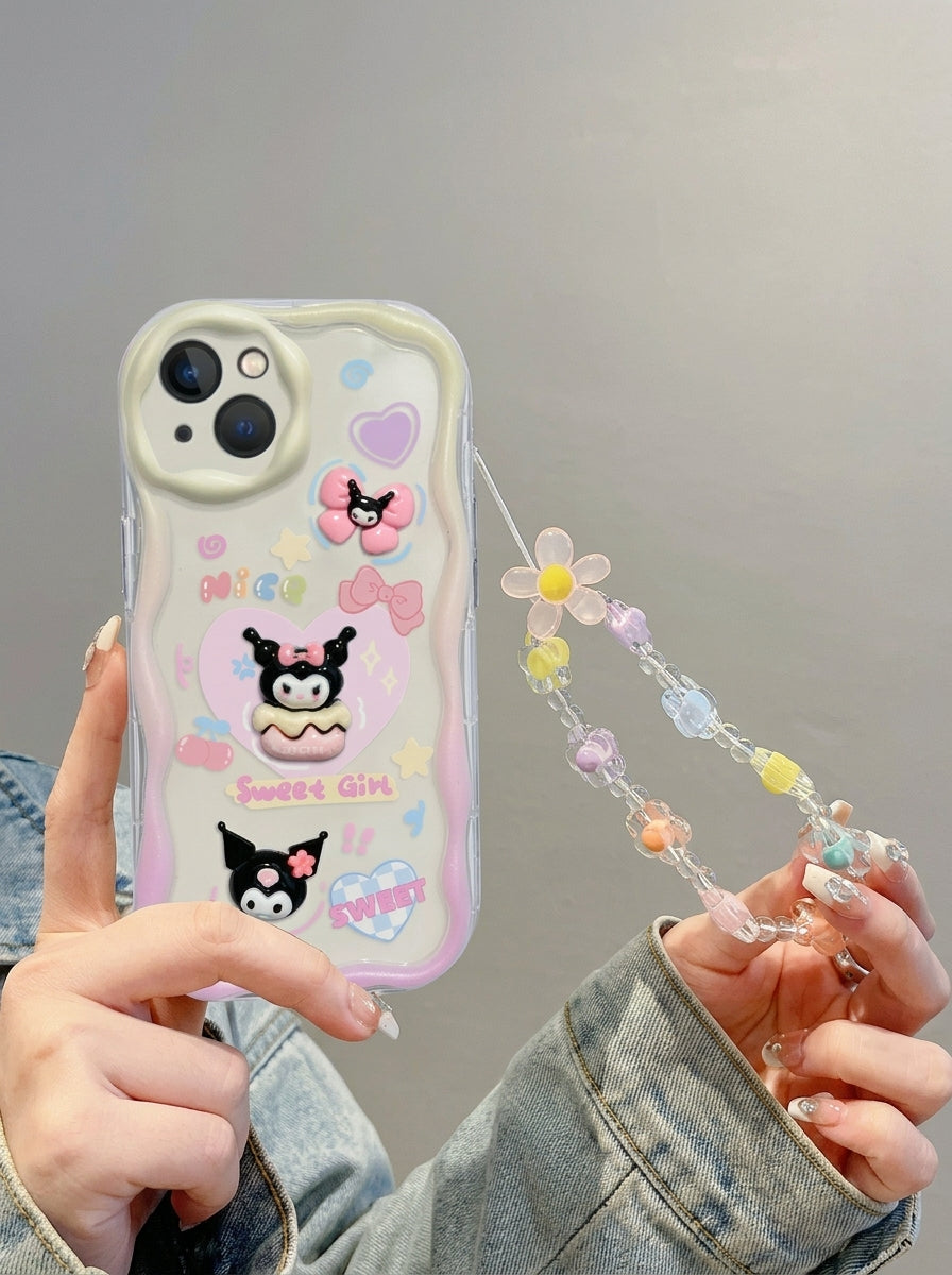 Kawaii 3D Cartoon Case with Beads Strap