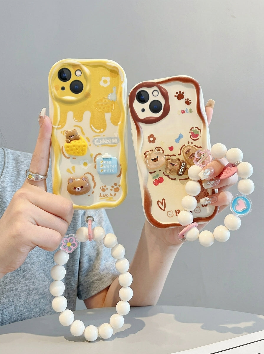 Kawaii 3D Cartoon Case with Beads Strap