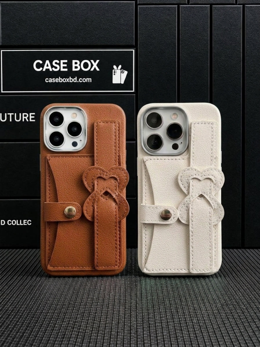 iPhone Leather Wallet Case with Bow Strap