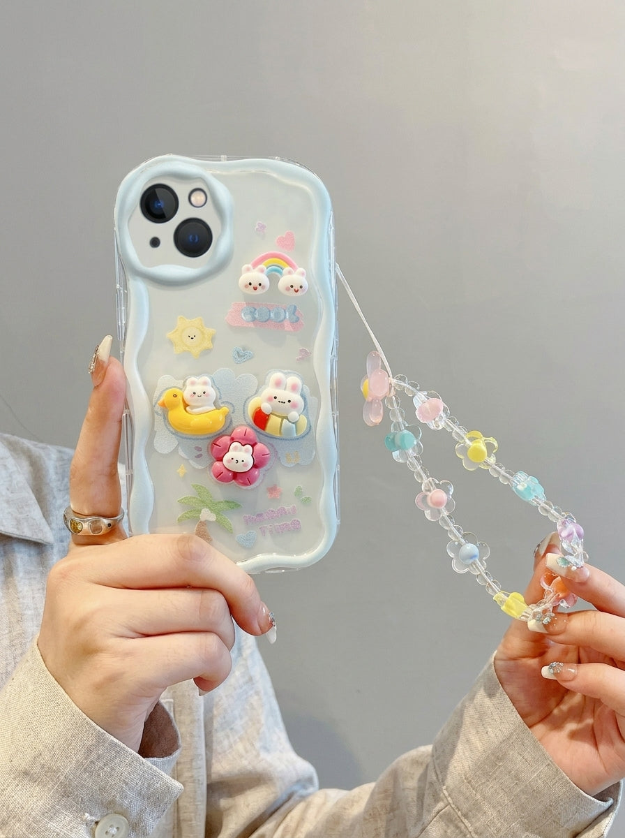 Kawaii 3D Cartoon Case with Beads Strap