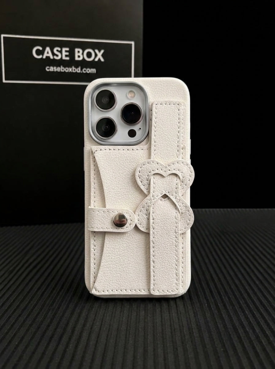 iPhone Leather Wallet Case with Bow Strap