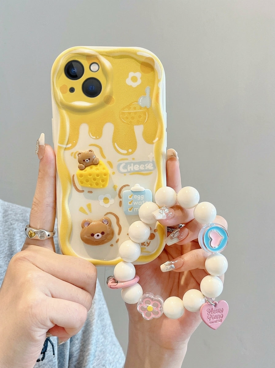 Kawaii 3D Cartoon Case with Beads Strap