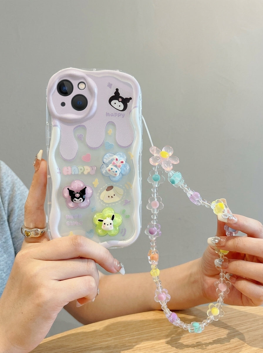 Kawaii 3D Cartoon Case with Beads Strap