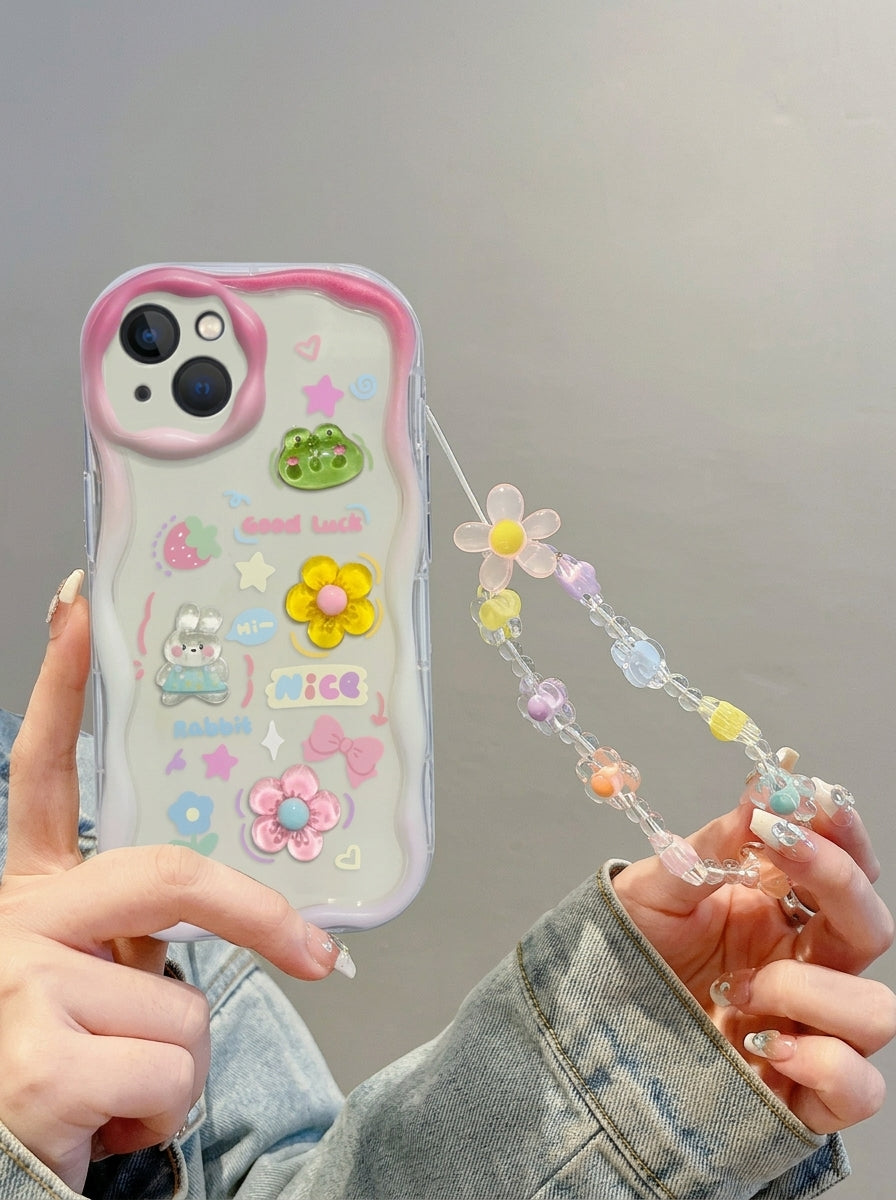Kawaii 3D Cartoon Case with Beads Strap