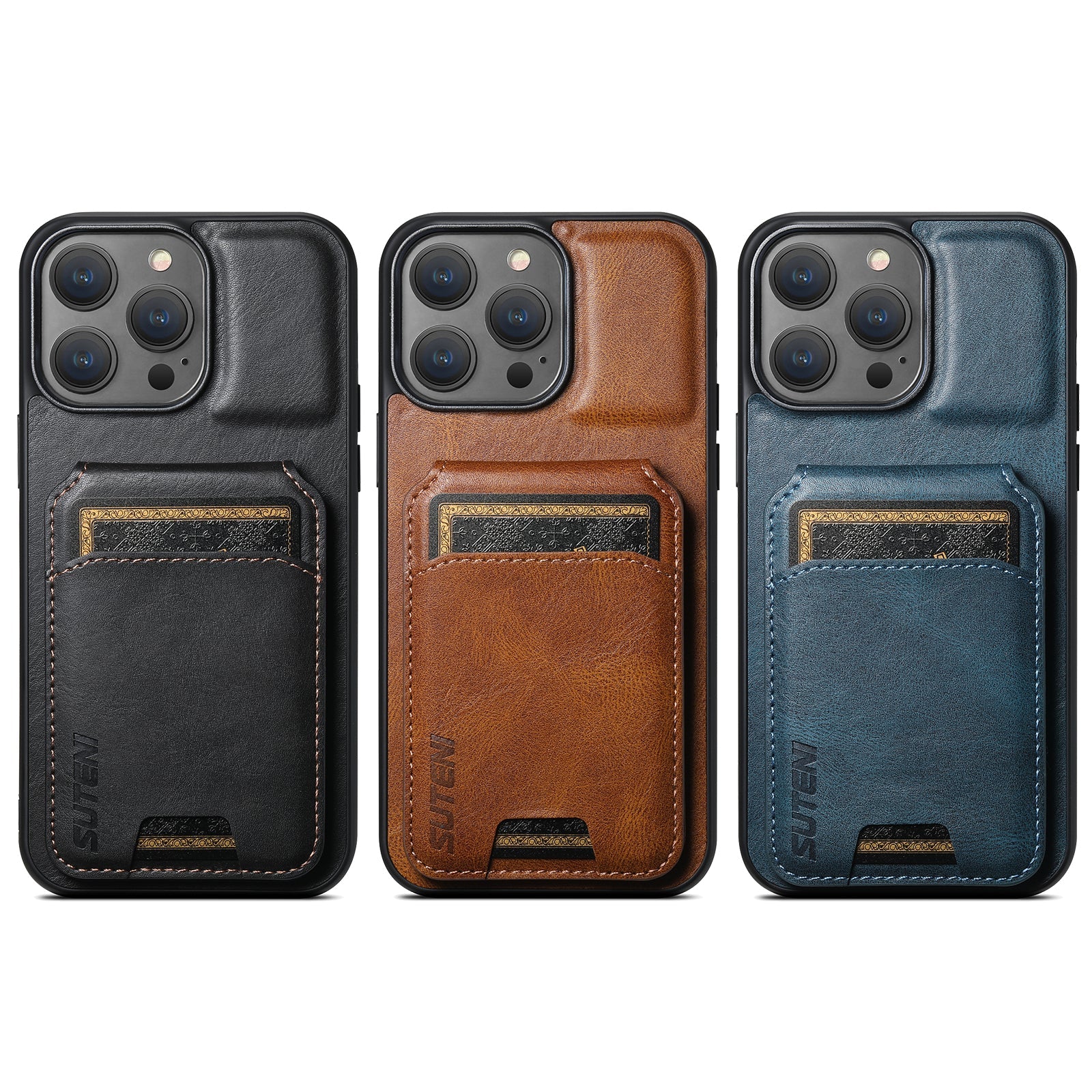 SUTENI Magnetic Bifold Leather Wallet Case