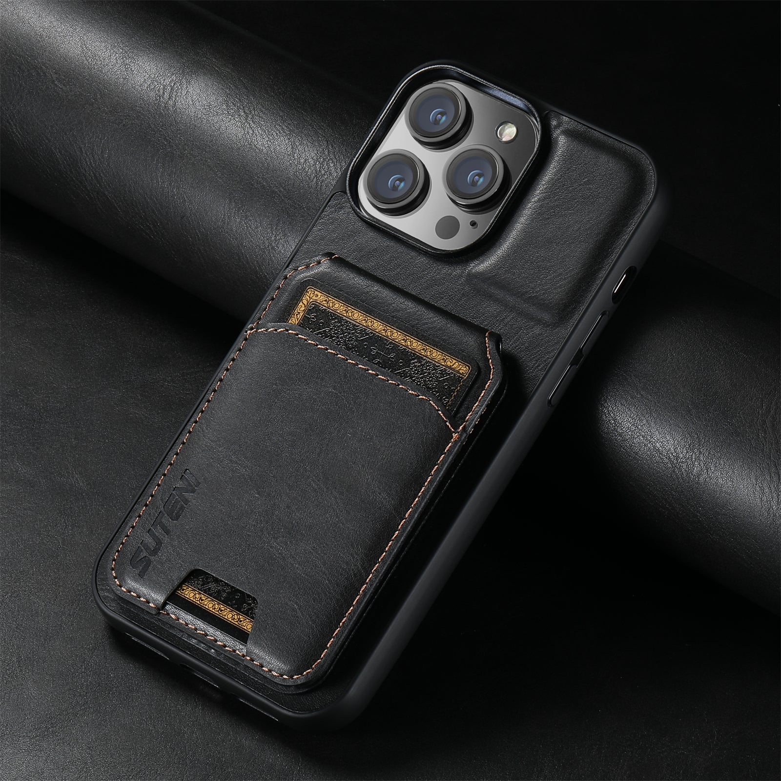SUTENI Magnetic Bifold Leather Wallet Case