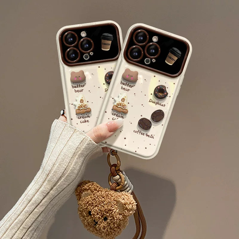 3D Cafe Bear Kickstand Case with Plush Teddy Wristlet Set