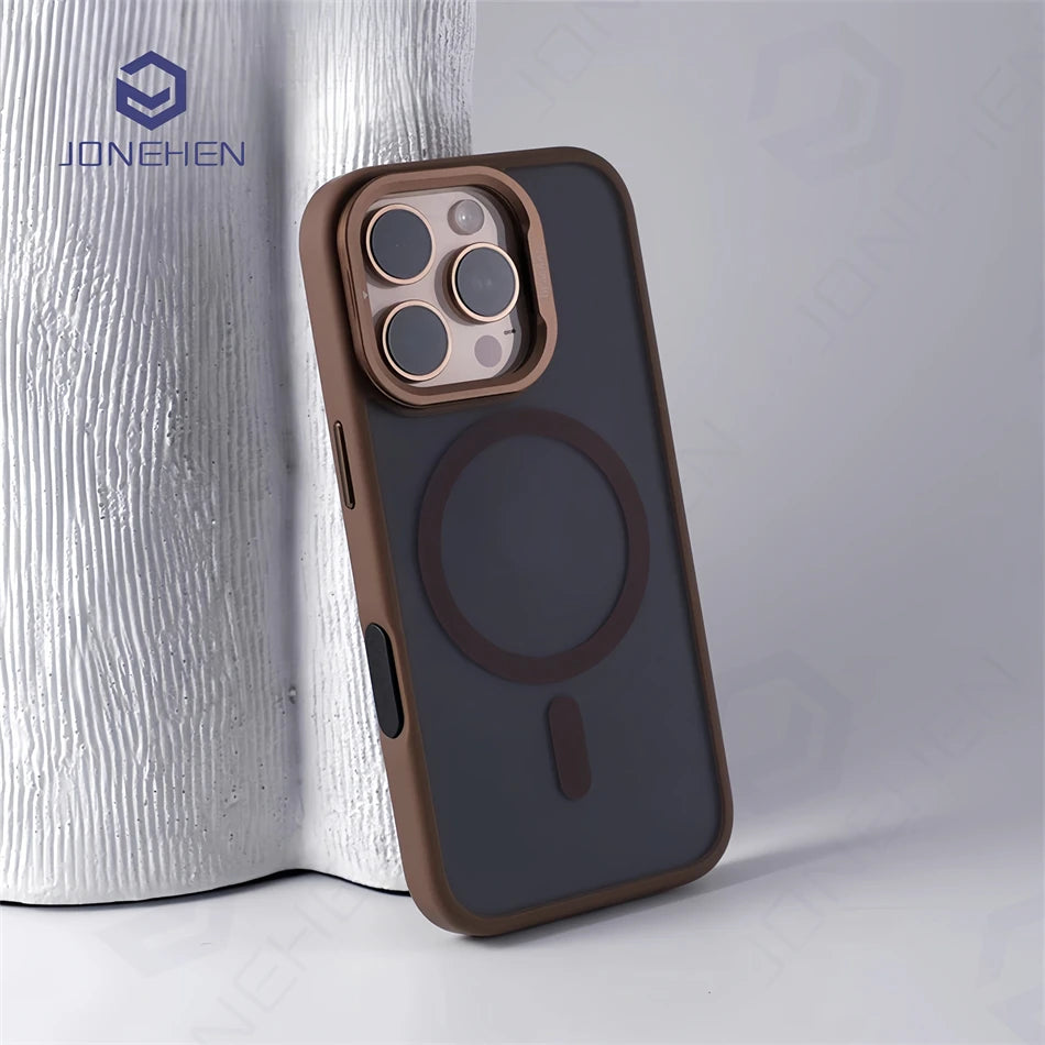 For Magsafe Invisible Alloy Lens Kickstand Shockproof Bumper Case For iPhone 16 Pro Max 15 14 16Pro Magnetic Matte Armor Cover