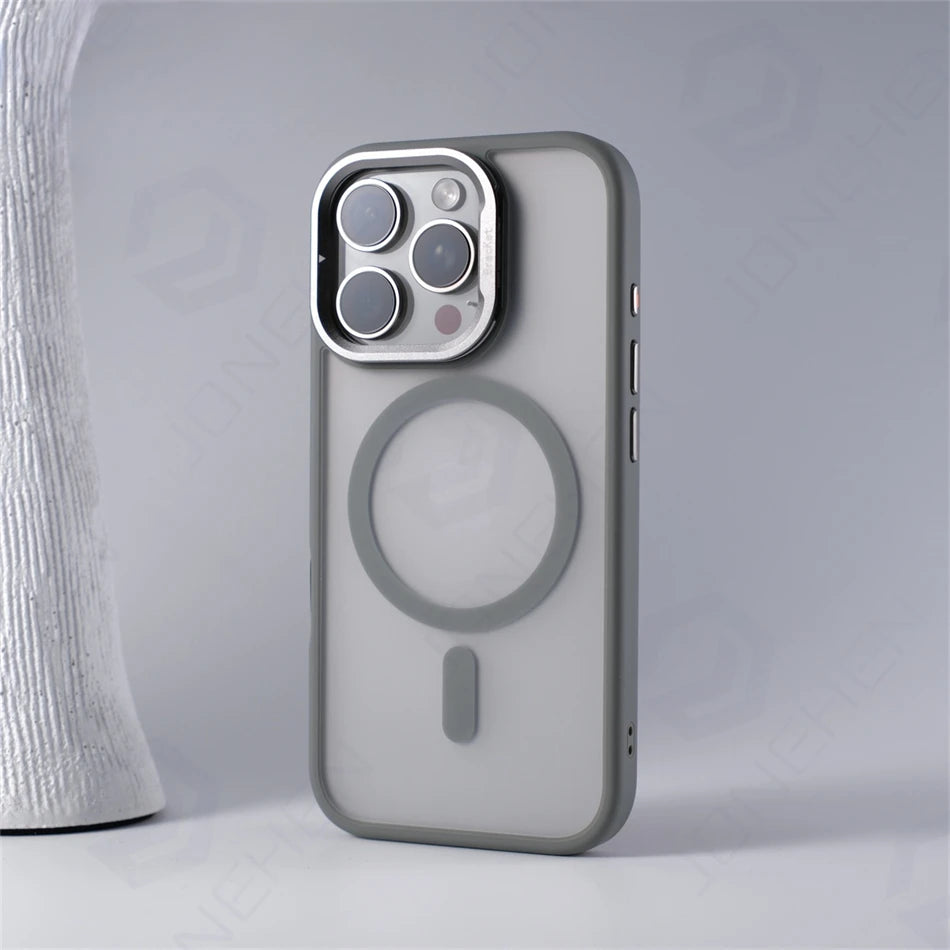 For Magsafe Invisible Alloy Lens Kickstand Shockproof Bumper Case For iPhone 16 Pro Max 15 14 16Pro Magnetic Matte Armor Cover