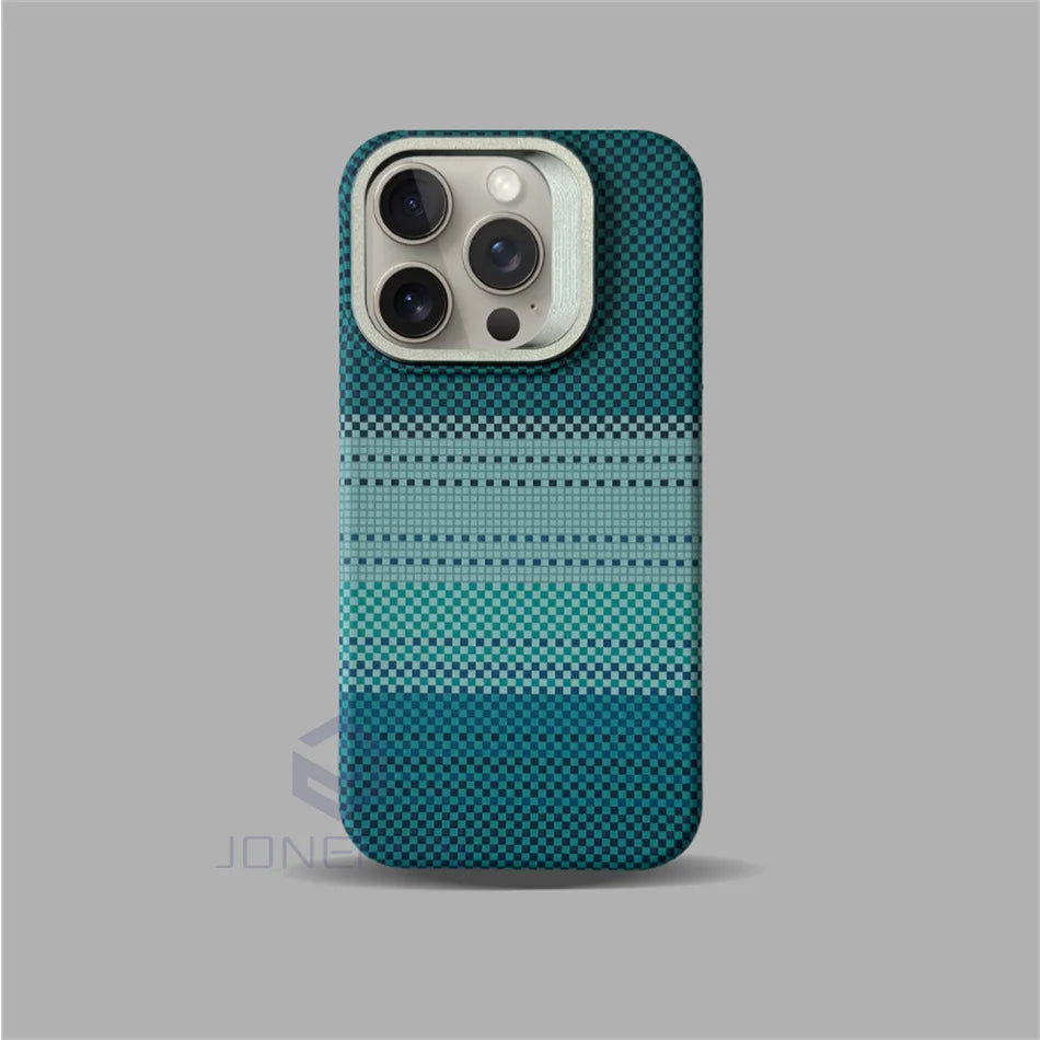 Magnetic Slim Case For Magsafe Stand Alloy Len Luxury Matte Relief Carbon Fibre Pattern PC Cover For iPhone 13 14 15 16 Pro Max