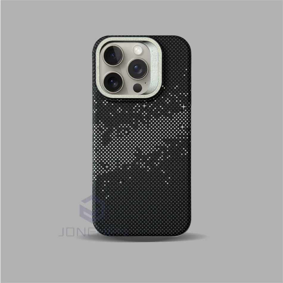 Magnetic Slim Case For Magsafe Stand Alloy Len Luxury Matte Relief Carbon Fibre Pattern PC Cover For iPhone 13 14 15 16 Pro Max