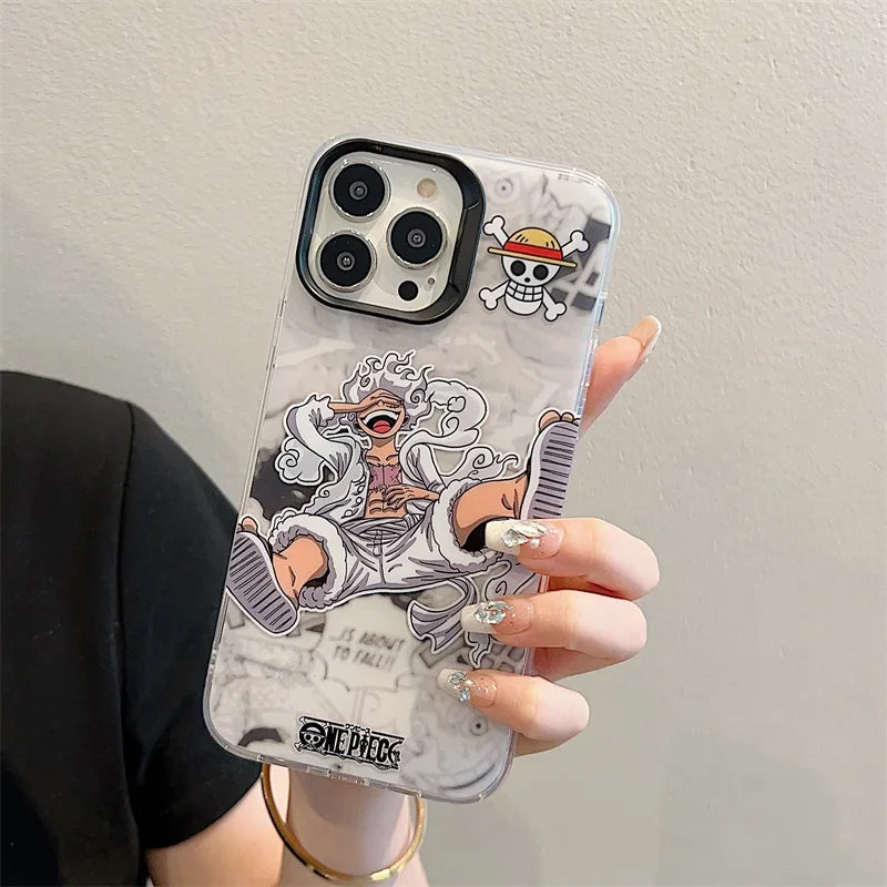 Luxury One Piece Luffy Silicone Phone Case For iPhone 11 12 13 14 15 16 Pro Max Cute Camera Shockproof Protection Cover Funda