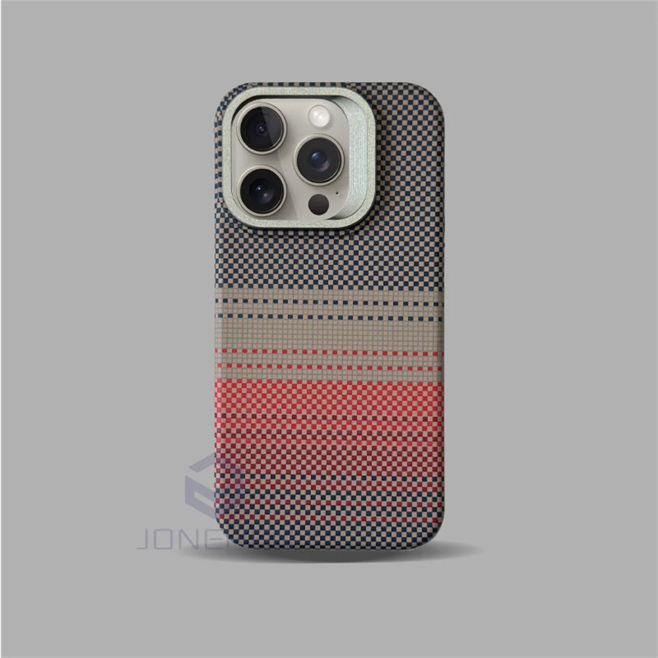 Magnetic Slim Case For Magsafe Stand Alloy Len Luxury Matte Relief Carbon Fibre Pattern PC Cover For iPhone 13 14 15 16 Pro Max