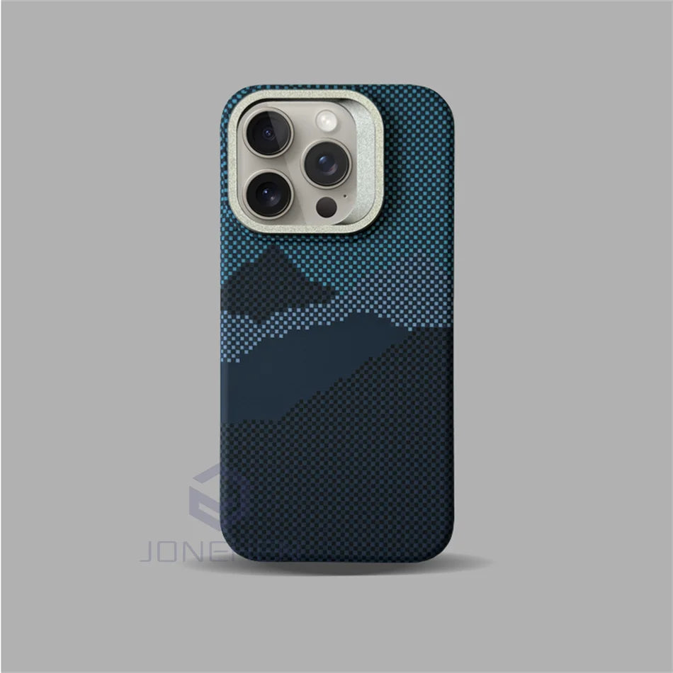 Magnetic Slim Case For Magsafe Stand Alloy Len Luxury Matte Relief Carbon Fibre Pattern PC Cover For iPhone 13 14 15 16 Pro Max