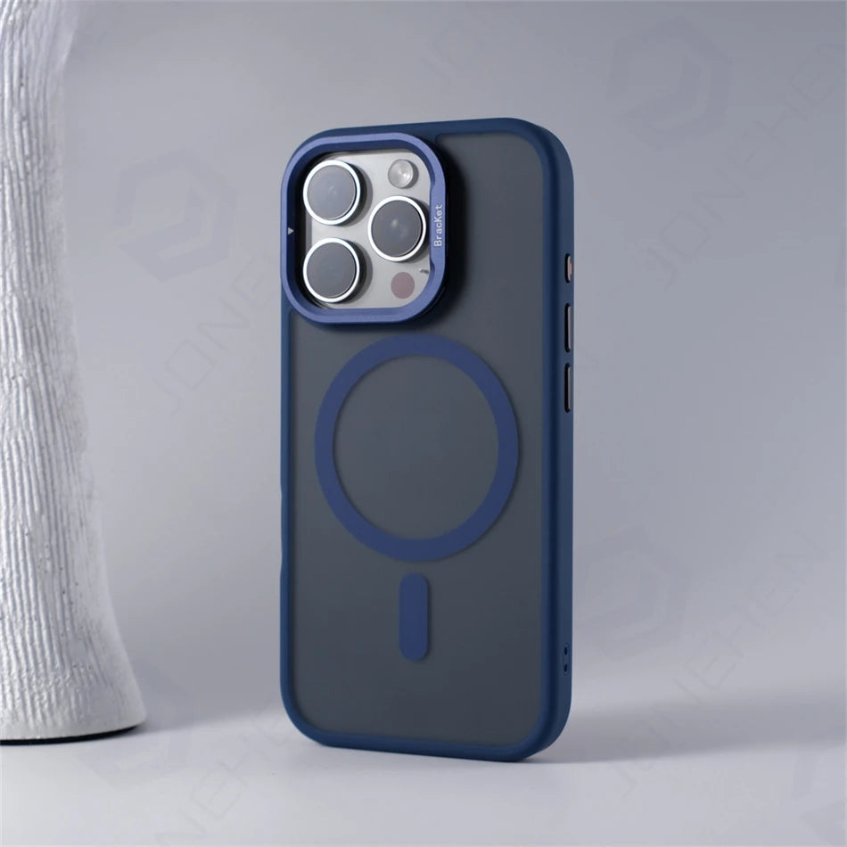 For Magsafe Invisible Alloy Lens Kickstand Shockproof Bumper Case For iPhone 16 Pro Max 15 14 16Pro Magnetic Matte Armor Cover