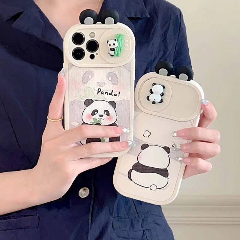 3D Cute Panda Silicon Couple Phone Case