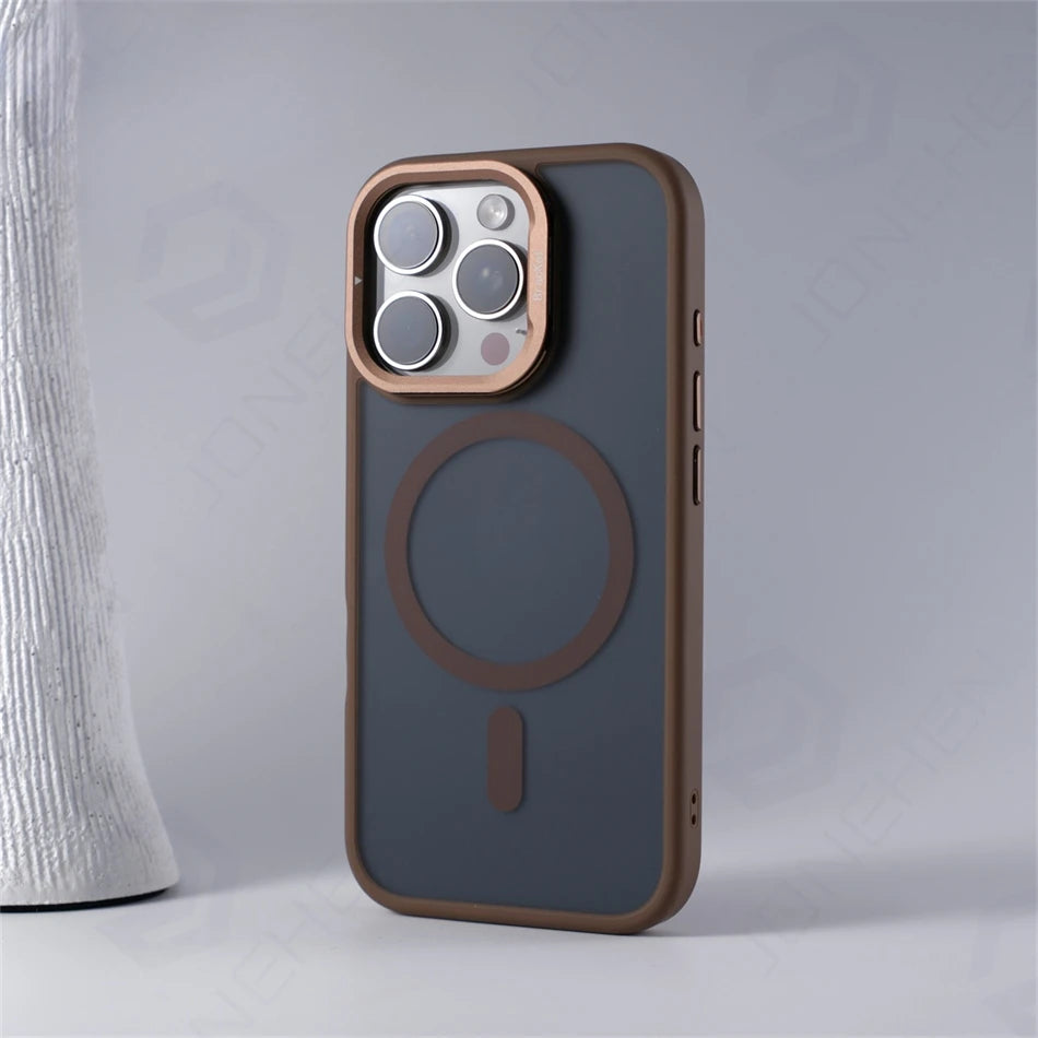 For Magsafe Invisible Alloy Lens Kickstand Shockproof Bumper Case For iPhone 16 Pro Max 15 14 16Pro Magnetic Matte Armor Cover