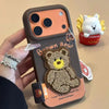 [english + three-dimensional embroidery brown bear + side label] brown-leather texture tpu