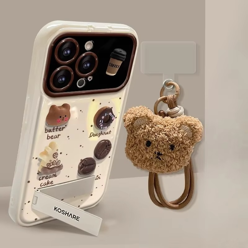 3D Cafe Bear Kickstand Case with Plush Teddy Wristlet Set