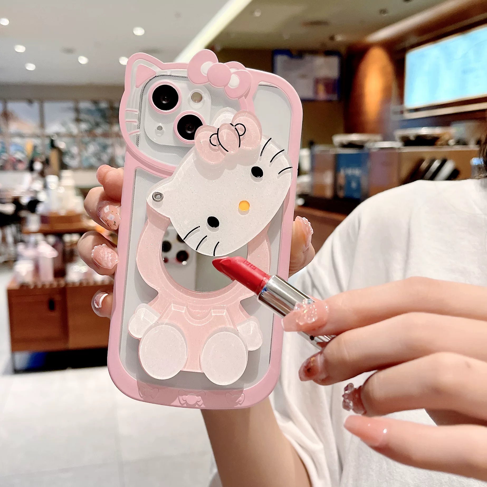 3D Hello Kitty Inspired Makeup Mirror Phone Case