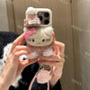 Large hole imitation leather - white a460 pink dots + plush hat kt cat + fur ball leather rope