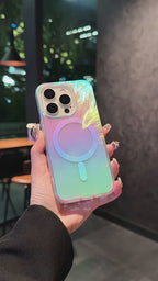 Color-Plated Feather Yarn Suitable for Apple 17 Mobile Phone Case Gradient Color Iphone16 Magnetic Case 16E Protective Cover Cross-Border