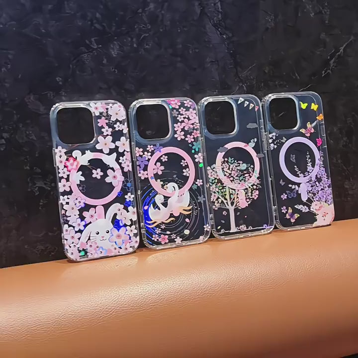 Suitable for Apple 16 Pro Phone Case, Magnetic 17 Pro Max High-End Laser Floral 14 Pro Protective Cover